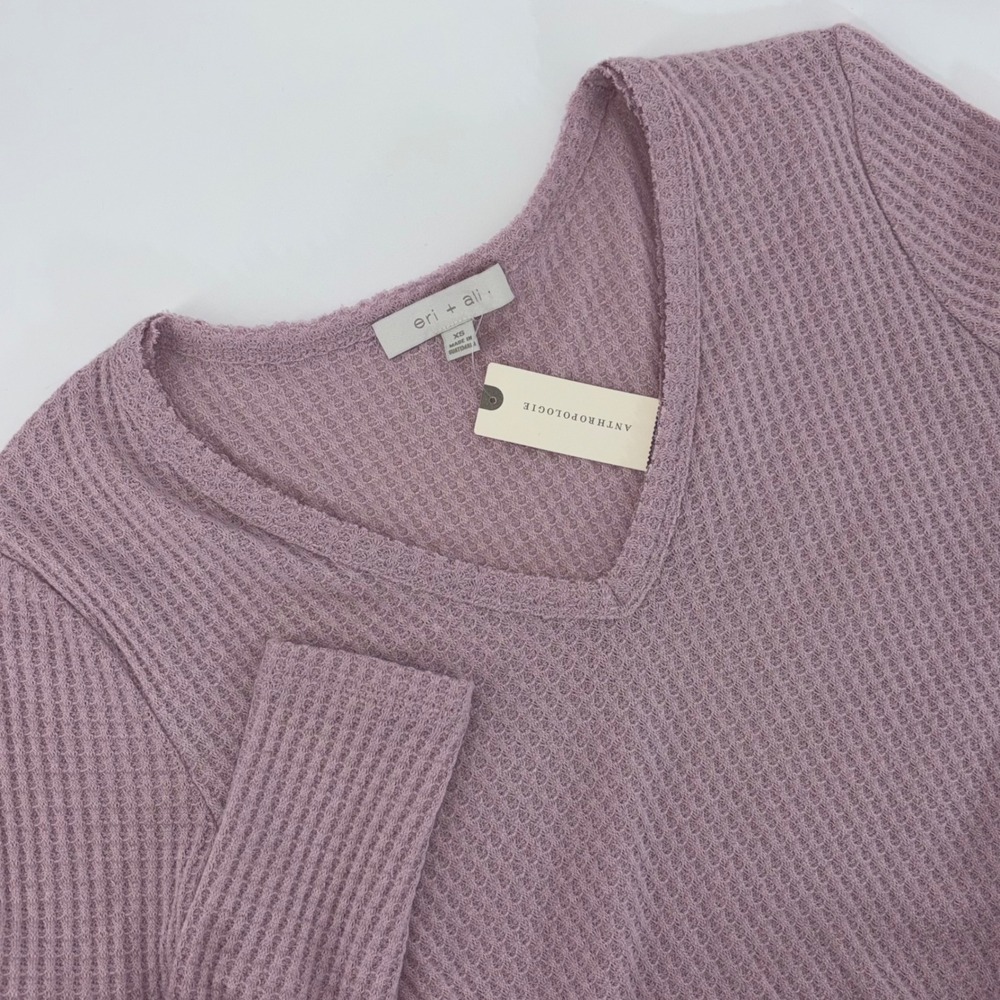 Anthropologie Eri + Ali Lavander Waffle Knit Peplum V-Neck Top XS